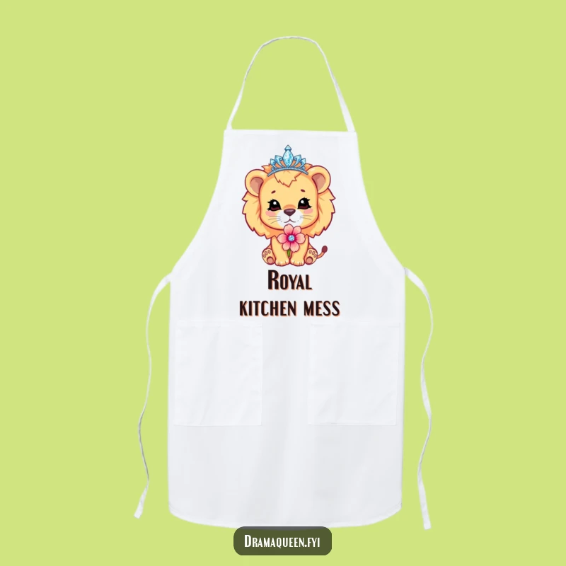 Funny Lion Cub Tiara Apron - Chef's Dramatic Flair for Royal Kitchen Moments