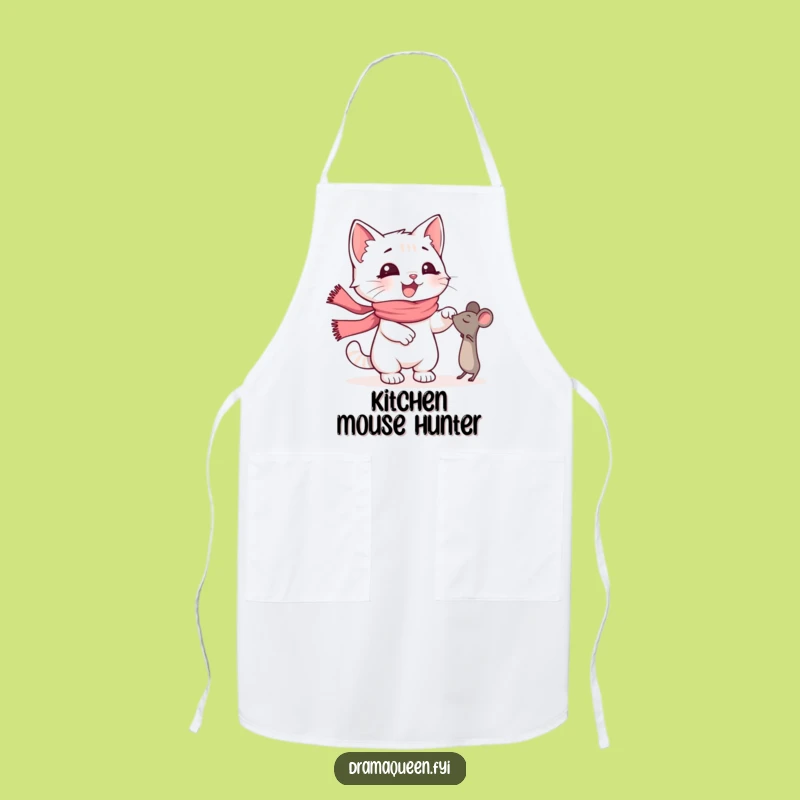 Funny Kitten Scarf Apron: Dramatic Mouse Chase, Kitchen Playfulness Gift