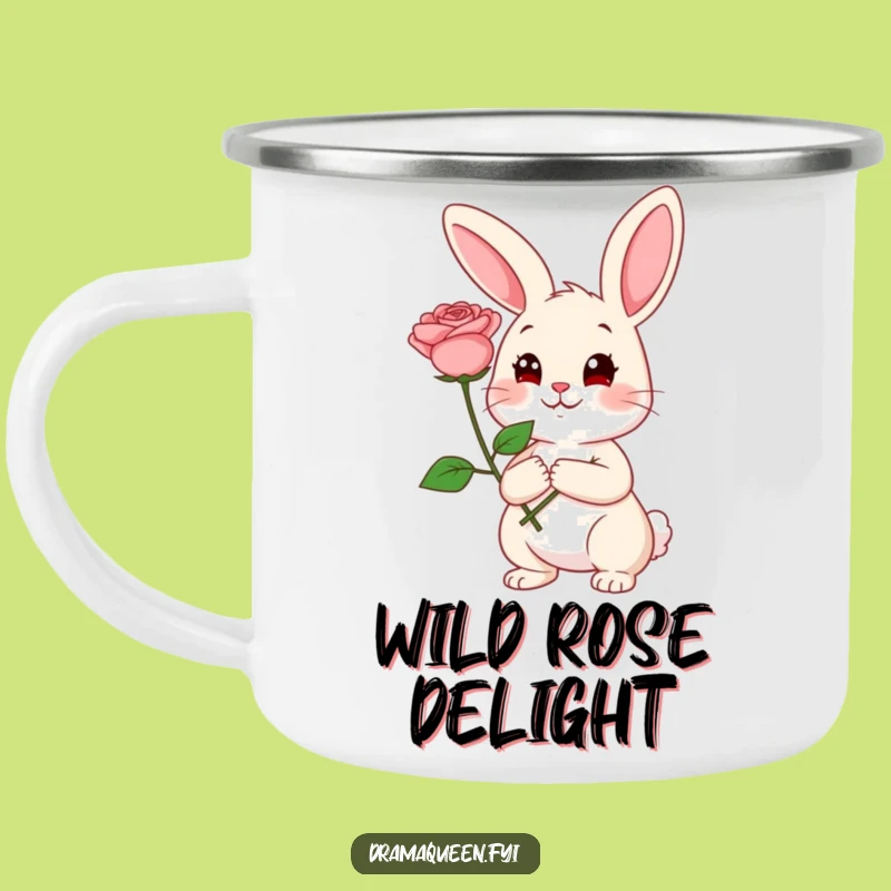 Funny Rabbit Rose Camping Mug: Coy Pose, Outdoor Romance Gift