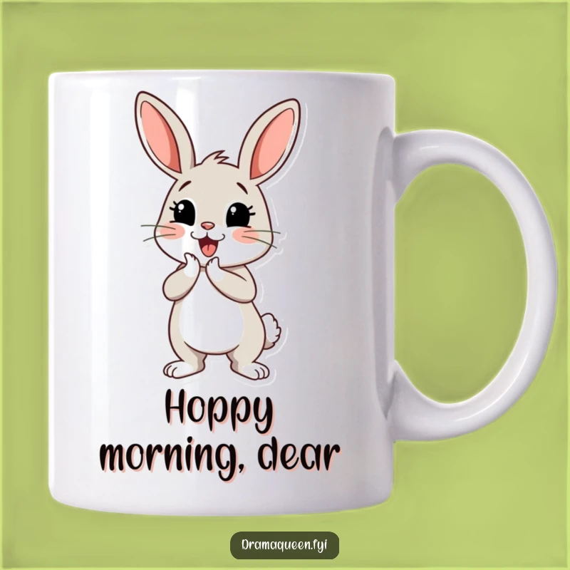 Funny Bunny Curtsey Mug: Cheerful Bunny Practicing Drama, Perfect Funny Gift