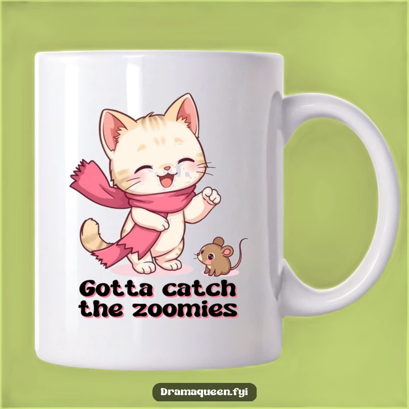 Funny Kitten Drama Mug: Adorable Cat Reaching for Toy Mouse, Perfect Funny Gift