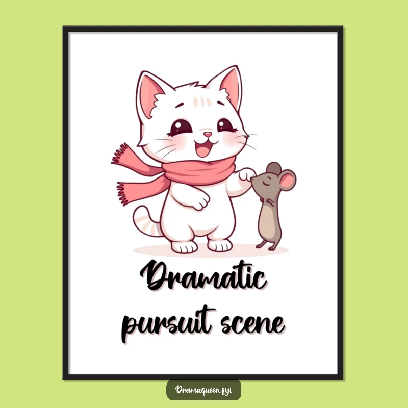 Funny Kitten Scarf Digital Print: Dramatic Mouse Chase, Instant Pet Art Gift