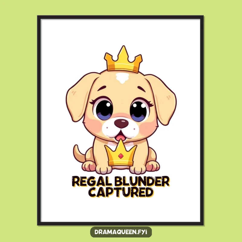 Funny Surprised Puppy Digital Art: Crown Drop Surprise, Instant Decor