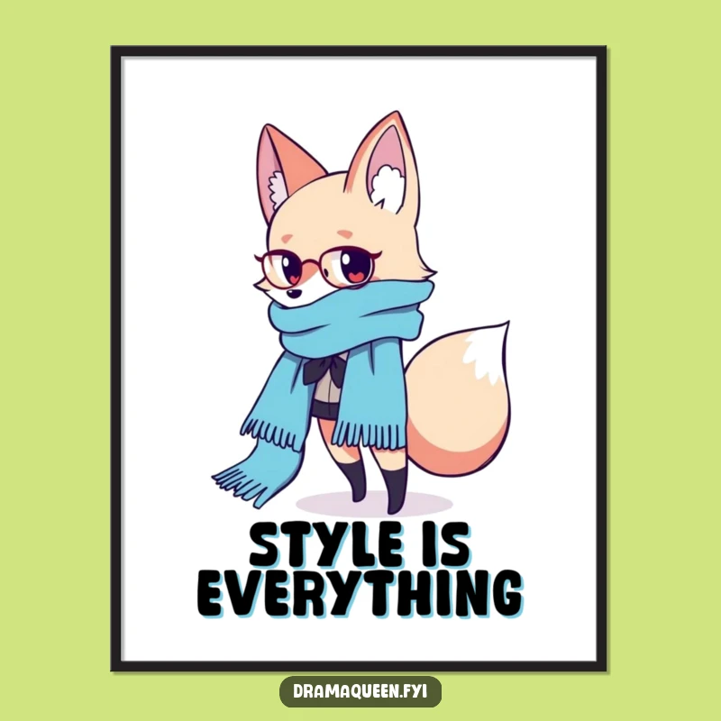 Funny Fashion Fox Scarf Digital Print: Trendy Wall Art, Unique Gift