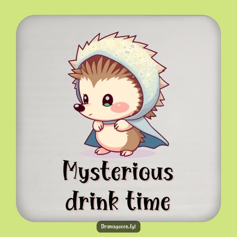 Funny Shy Hedgehog Cape Drink Coaster: Protect Surfaces with Mystery, Cute Funny Gift