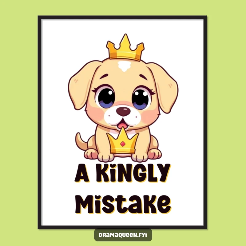 Funny Surprised Puppy Poster: Crown Drop Art, Shocked Eyes, Hilarious Decor