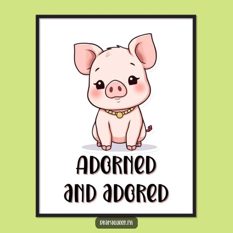 Funny Piglet Necklace Poster: Playful Character Art Print, Adorable & Chic Funny Gift Decor