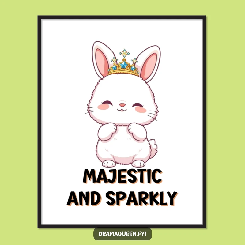Funny Bunny Diva Poster: Sparkly Tiara Pose Art Print Gift