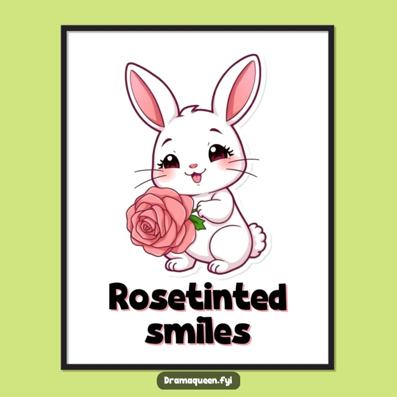 Funny Rabbit Rose Poster: Cute Bunny Art Print, Romantic Wall Decor Funny Gift