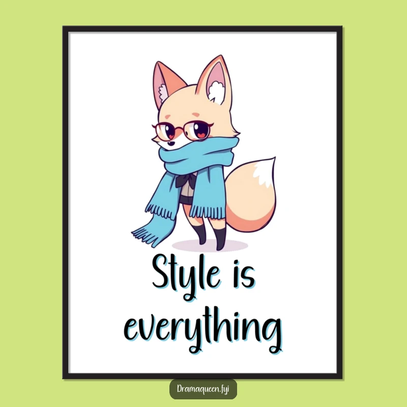 Funny Fashion Fox Scarf Poster: Trendy Wall Art, Unique Funny Gift