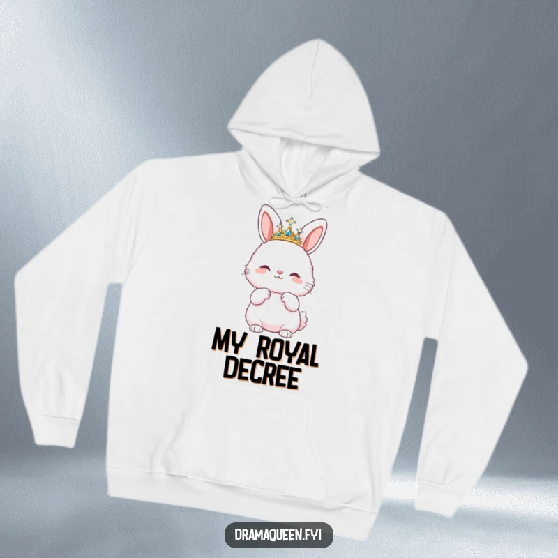 Funny hoodie featuring a fluffy bunny wearing a sparkly tiara and striking a pose, perfect for cozying up with a touch of glamour.