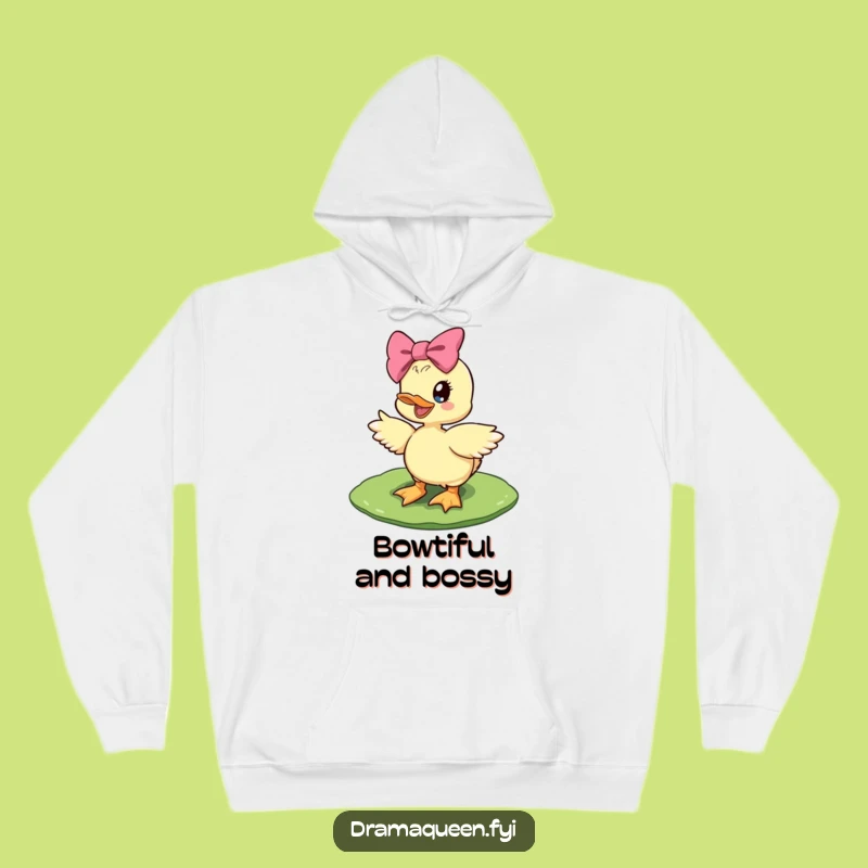 Funny Diva Duckling Hoodie: Cozy Glamour, Giant Bow Style, Ideal Gift