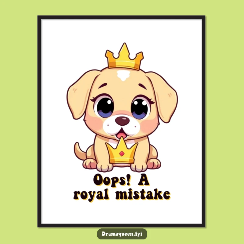 Free Printable Puppy Wall Art - Surprised Crown Drop Downloadable Decor