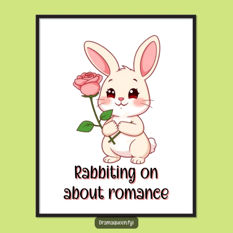 Free Printable Rabbit Wall Art: Funny Coy Rabbit Rose Poster Downloadable Home Decor