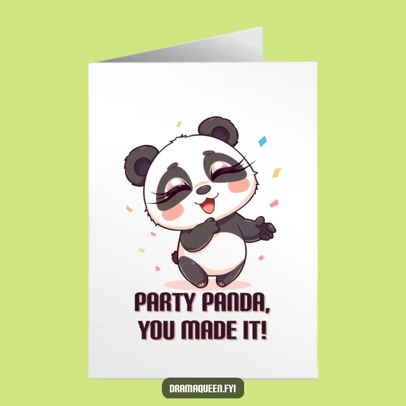 Free Printable Panda Birthday Card: Funny Eyelash Panda Throwing Confetti Downloadable Gift
