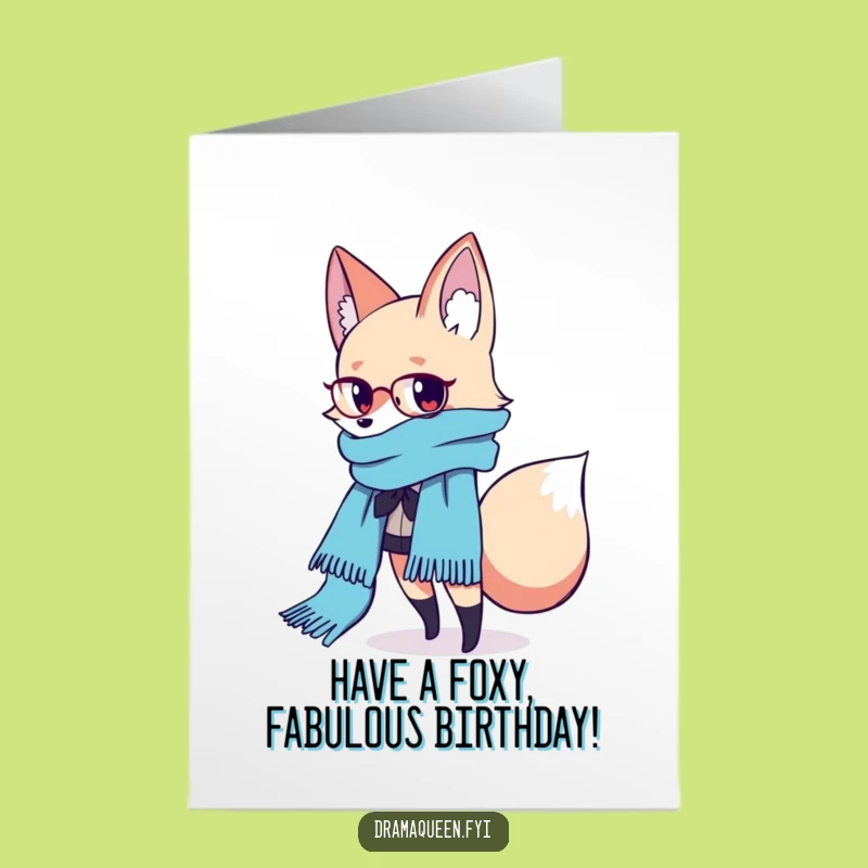 Free Printable Birthday Card: Fashionable Fox, Flowing Scarf, Downloadable Chic Gift