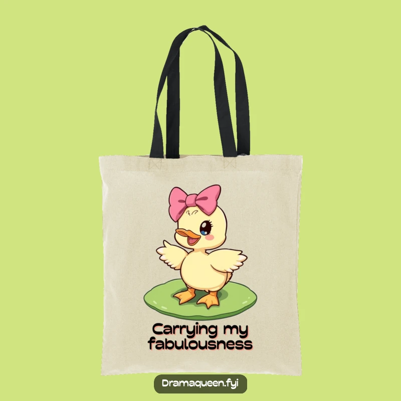 Funny Diva Duckling Tote Bag: Lily Pad Chic, Giant Bow Accessory